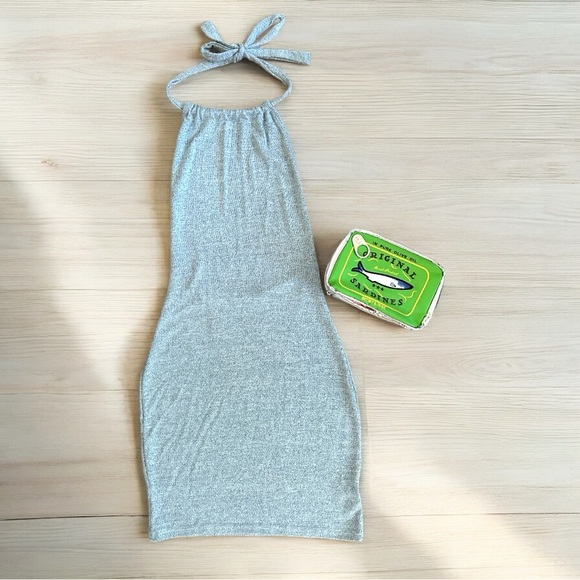 Light Heather blue halter backless dress size XS stretchy fitted Knit material - Picture 1 of 8